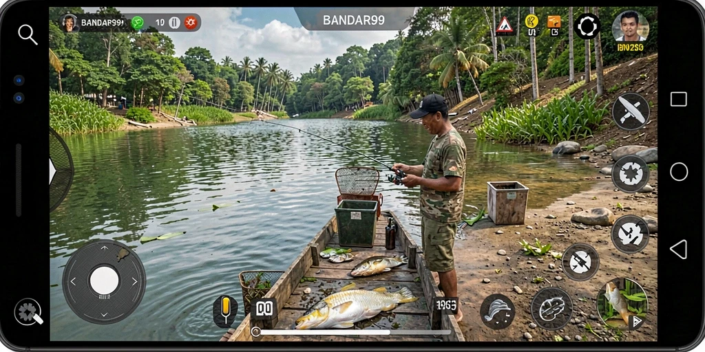 Tampilan gameplay BANDAR99 yang seru saat memancing ikan besar.
