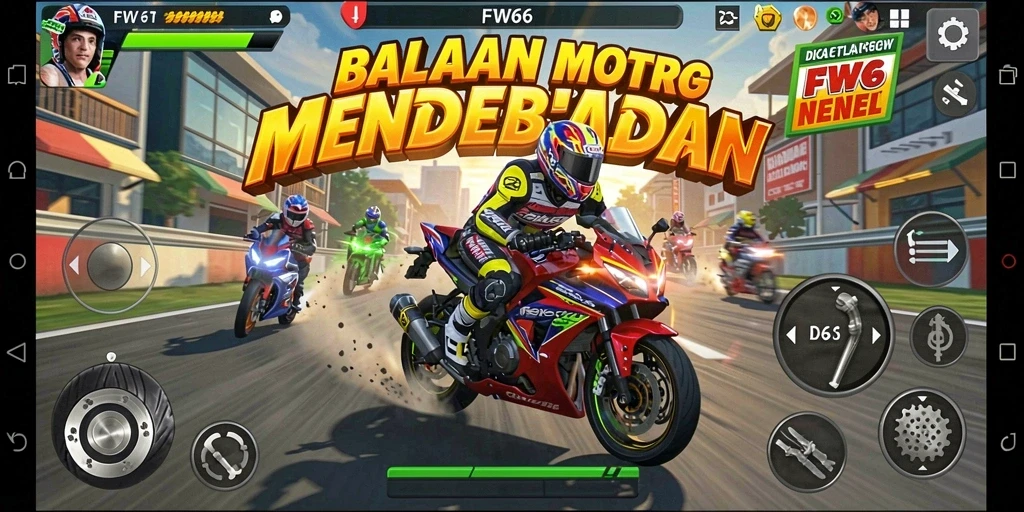 Tampilan gameplay menegangkan dalam balapan motor.