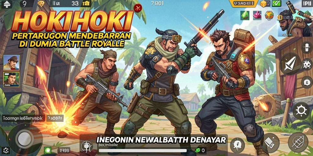 Tangkapan layar gameplay HOKIHOKI menampilkan aksi Battle Royale yang mendebarkan.