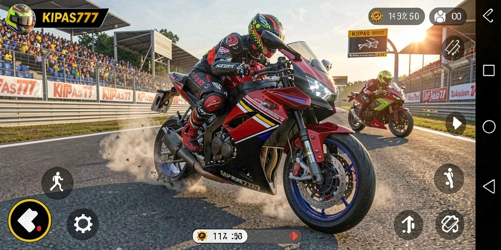 Gameplay seru KIPAS777 yang menampilkan balapan motor mendebarkan.