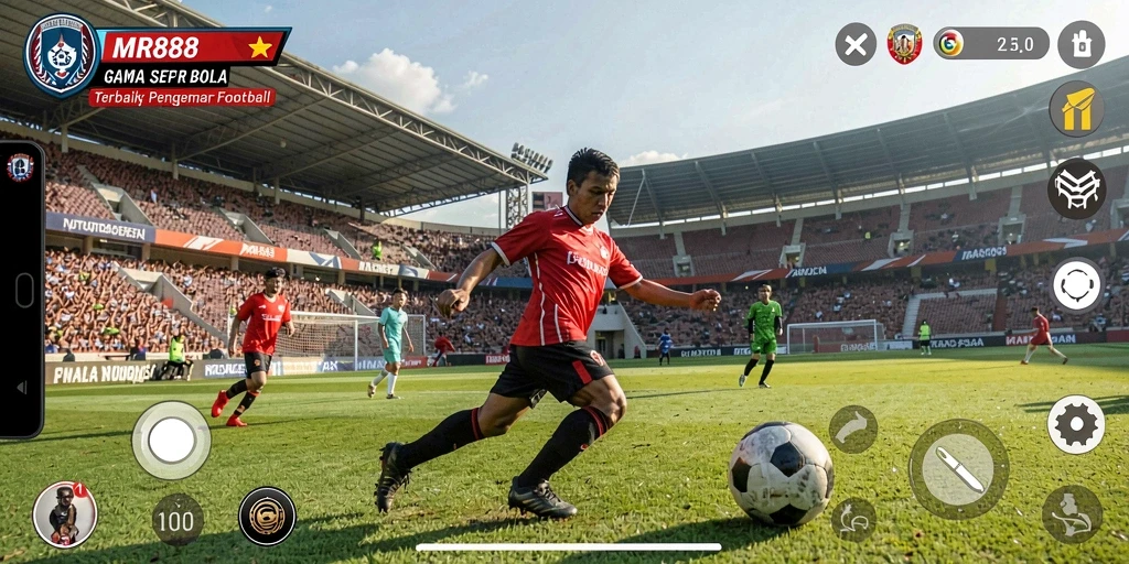 Tampilan screenshot MR888 yang menunjukkan aksi seru di lapangan sepak bola.