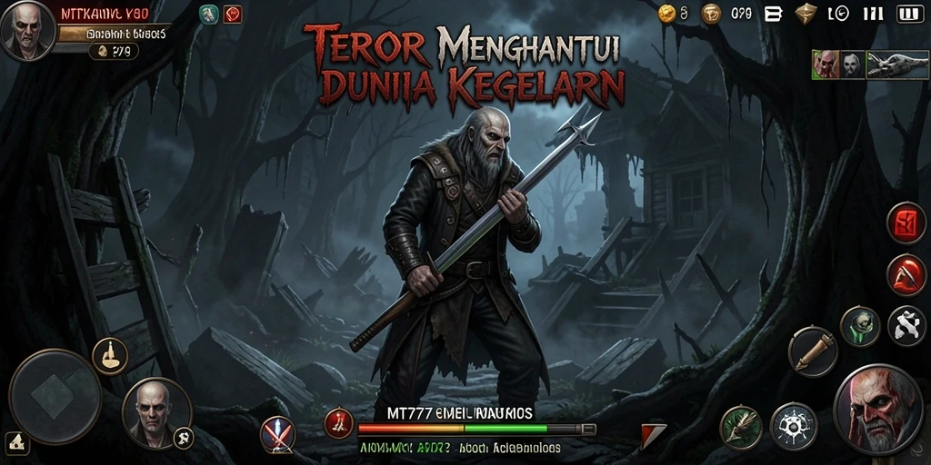 Gameplay MT777 yang mencekam dalam suasana gelap dan menyeramkan.