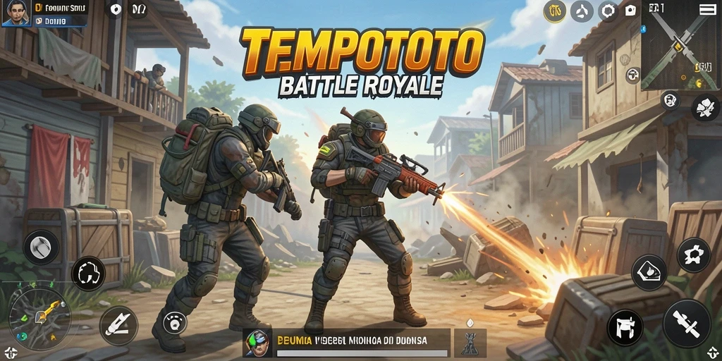 Tampilan gameplay TEMPOTOTO yang menegangkan dan seru dalam pertempuran Battle Royale.